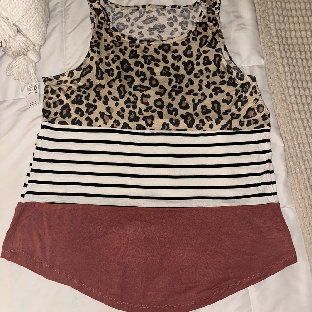 Maurices Leopard Print, Black & White Stripe and Rust Tank